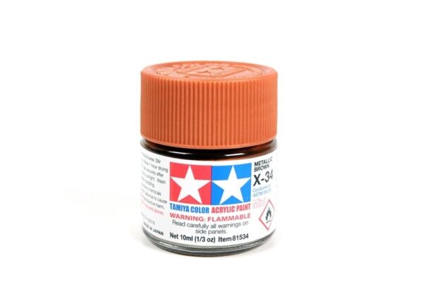 Tamiya X-34 Color Paint 1/3 oz. Bottle Metallic Brown Mini